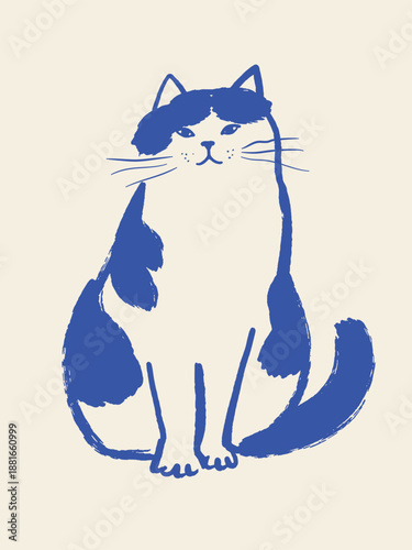 Sitting cat brush sketch vector illustration