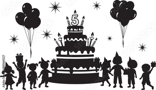 Children's 5th Birthday Party Celebration Silhouette