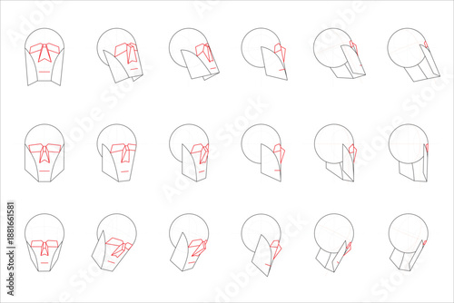 The Simplified Loomis Head Plus Facial Features from diverse angles