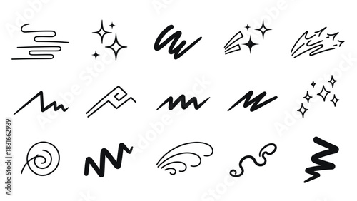 Cuadro en lienzo Collection of Hand-Drawn Vector Sparkle, Swirls, and Motion Elements for Design