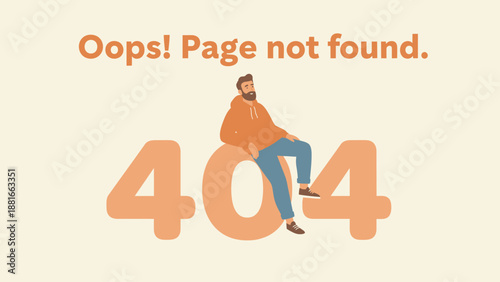 404 Page Not Found Error Illustration. Friendly Character Sitting on Missing Link Code. Modern Vector Design for Website UX and Server Failure Message.