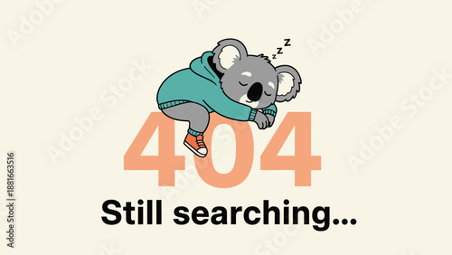 Cute Sleeping Koala 404 Error Page Template. Web Page Not Found Concept with Mascot. Funny Server Downtime Search Failure Vector.