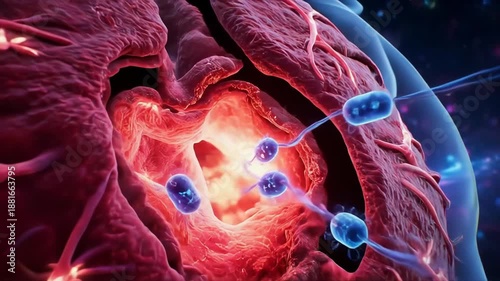 Detailed 3d illustration depicting microscopic view of bacterial infection attacking the delicate structures within human lungs and respiratory system.