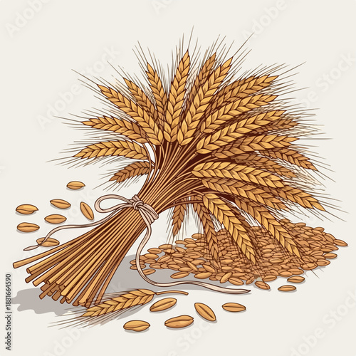 Print Illustration of Wheat Sheaf with Grains