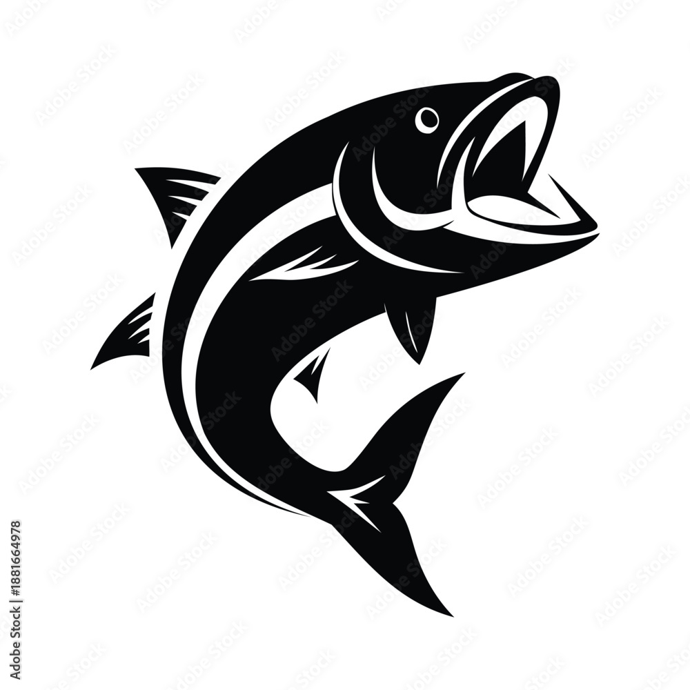 Fototapeta premium Jumping Fish Silhouette Vector – Sport Fishing Logo and Mascot Design,