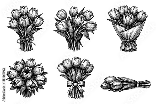 Elegant black and white tulip bouquets: vintage floral arrangements for design