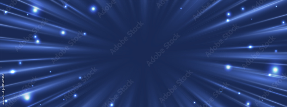 Fototapeta premium Radial speed rays, light neon flow, zoom in motion effect, blue glow speed lines, colorful light trails, perspective stripes Abstract background, vector illustration.