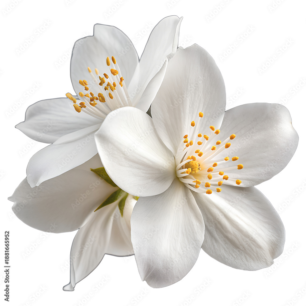 Fototapeta premium White Jasmine Flower Isolated on Transparent Background, Delicate Petals Premium PNG