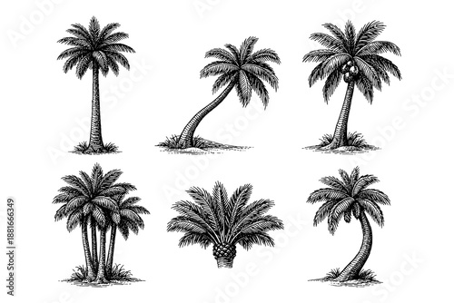 Vintage palm tree collection: detailed hand-drawn botanical artwork