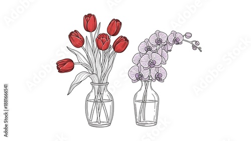 Beautiful flowers in glass vases for home decor inspiration