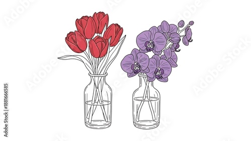 Vibrant flowers in glass vases for home decor inspiration