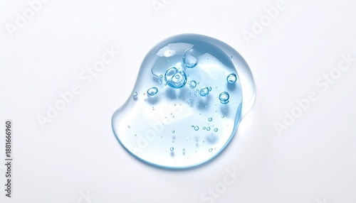 Blue gel droplet with bubbles on a white surface (1)