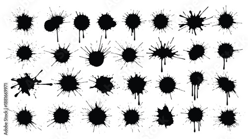 Black ink splatter collection vector illustration