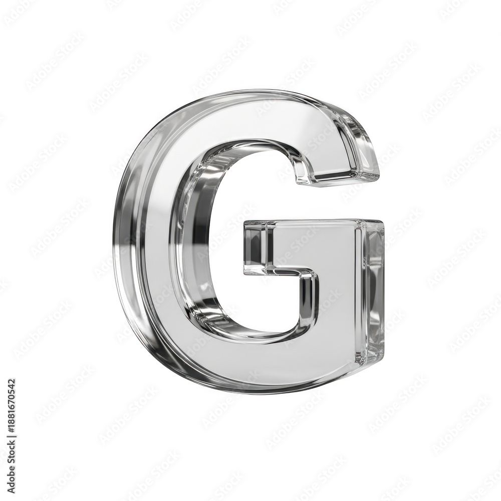 Obraz premium Shiny silver alphabet letter g, metallic font character, reflective typography element, chrome plated lettering symbol, isolated on transparent background