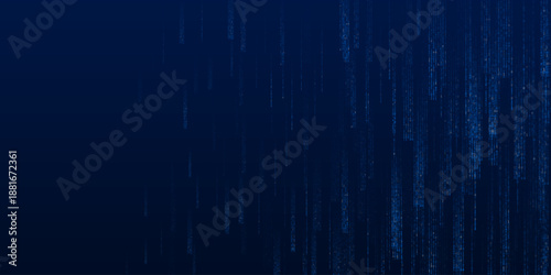 Abstract background with streams of digital code in bright blue on a black background with empty space for your information. Vector illustration.