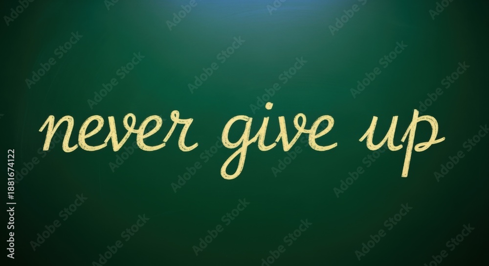Obraz premium Never give up message written in script on a green chalkboard background symbolizing motivation