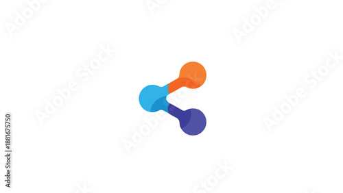 A colorful molecular structure model with blue, purple, and orange spheres on a white background.