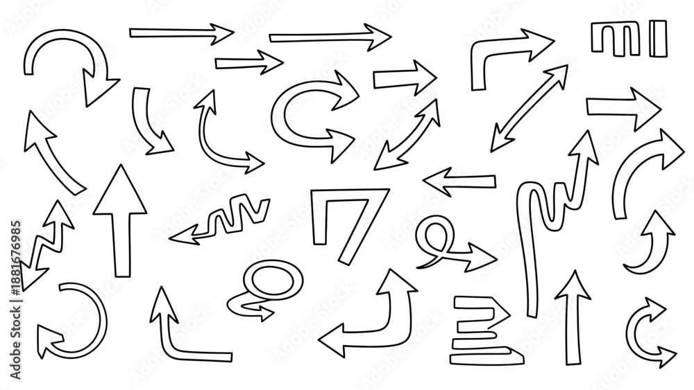 Obraz premium Diverse Hand-Drawn Arrow Collection: Directional Symbols for Design and Navigation