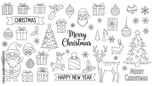 Hand-Drawn Christmas Elements and Festive Greetings for Winter Holidays