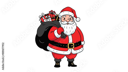Joyful Santa Claus Carrying a Sack Full of Presents, Ready for Christmas Eve Deliveries