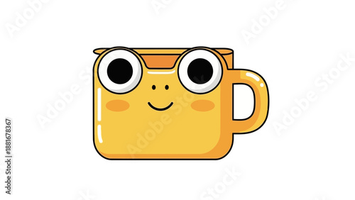 Cute Yellow Mug Character with Big Eyes and Smiling Face