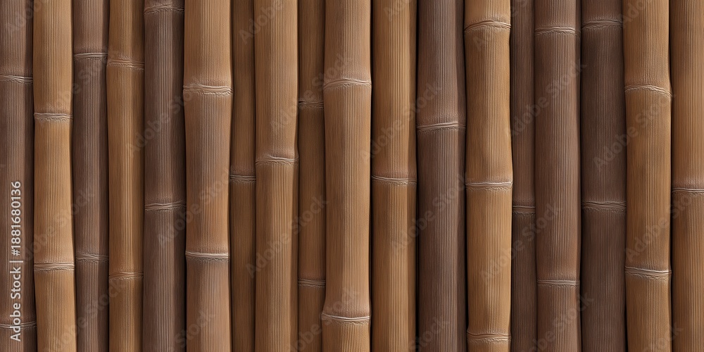 Fototapeta premium Brown bamboo sticks creating a textured fence or wall, offering a natural and organic background suitable for environmental themes and design elements
