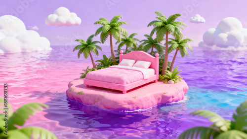 Dreamy Cloud Floating Bed Surreal Scene