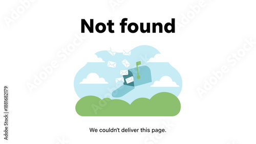 404 Not Found Error Page: Website Status Screen with Mailbox Icon. Undelivered Mail and Missing Link Concept for Web UI/UX Design.