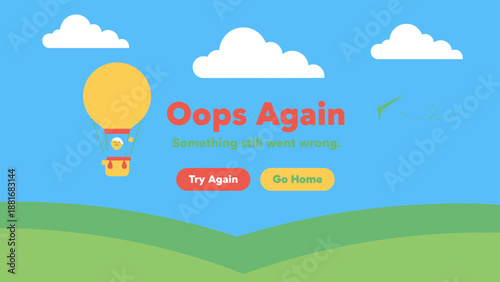 Friendly Error Page Illustration: "Oops Again" Notification. Flat vector design for website failure, 404 error, and UX template.