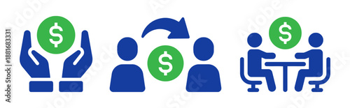 Money related icons with people and dollar signs