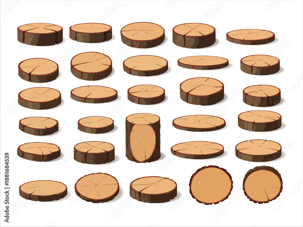 Fototapeta premium Collection of Wooden Slices and Logs for Crafting and Decor