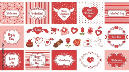 A collection of Valentine's Day vector graphics and illustrations