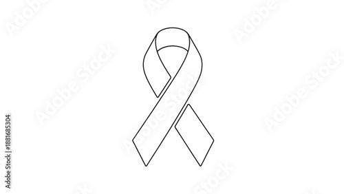 A minimalist line art vector graphic of a ribbon icon