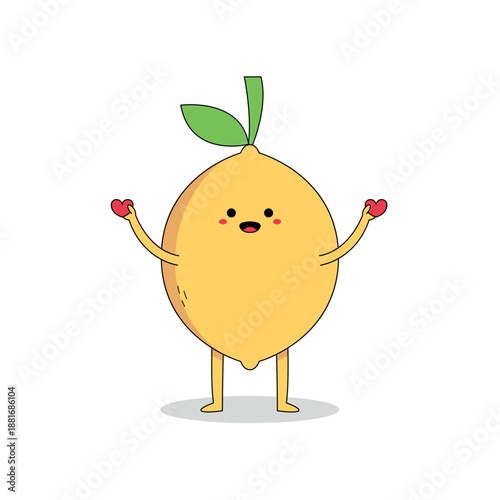 Cute lemon fruit cartoon character spreading love doodle