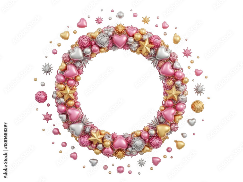 Fototapeta premium Colorful holiday wreath isolated on transparent background
