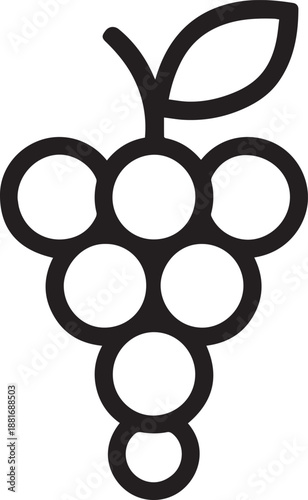 A minimalistic graphic showcases a stylized bunch of grapes, with bold outlines and simple lines. A timeless representation of freshness and natural simplicity.