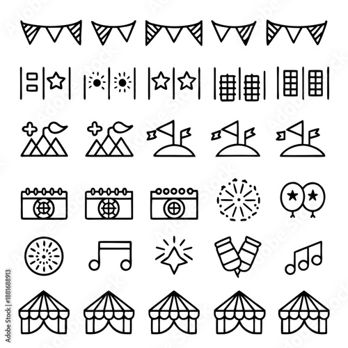 Circus theme vector icon set for ui, web, and branding