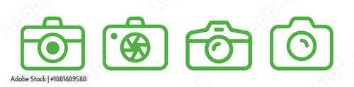 Set of isolated camera icons in green color
