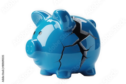  Broken blue ceramic piggy bank