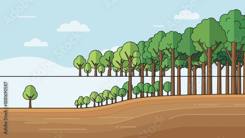 Nature's Edge: A tranquil scene depicting the interface between a serene lake and a verdant forest, showcasing the harmonious balance of nature.