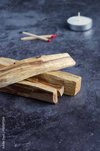 Palo santo wood on a dark background