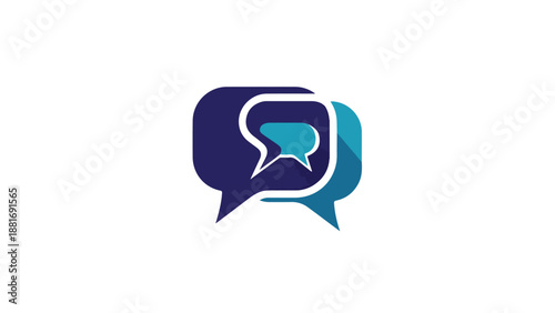 Flat design illustration of a chat or speech bubble icon on a white background with blue and purple hues.