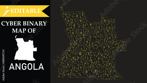 Cyber binary map of angola showing digital technology and data representation