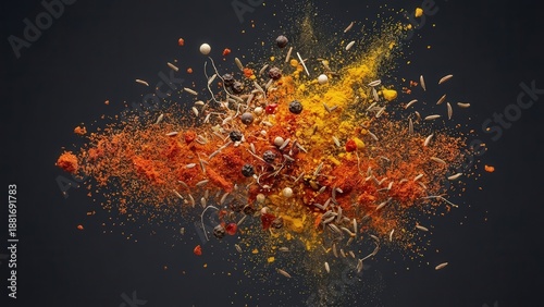 Vibrant Explosion of Spices and Colors in Motion