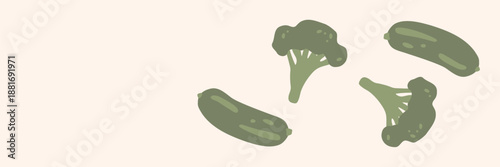 Art & Illustration Fresh cucumber and broccoli, vector illustration, healthy organic vegetables for banners and web design