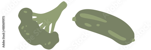 Art & Illustration Fresh cucumber and broccoli, vector illustration, healthy organic vegetables for banners and web design