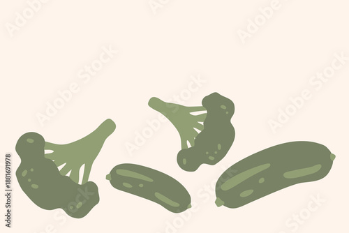Art & Illustration Fresh cucumber and broccoli, vector illustration, healthy organic vegetables for banners and web design