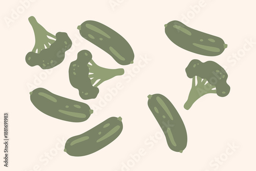 Art & Illustration Fresh cucumber and broccoli, vector illustration, healthy organic vegetables for banners and web design
