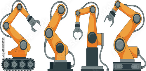 Industrial Robotic Arm Vector Set – Automated Manufacturing Equipment