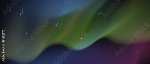 Polar, northern lights. Night sky background vector illustration